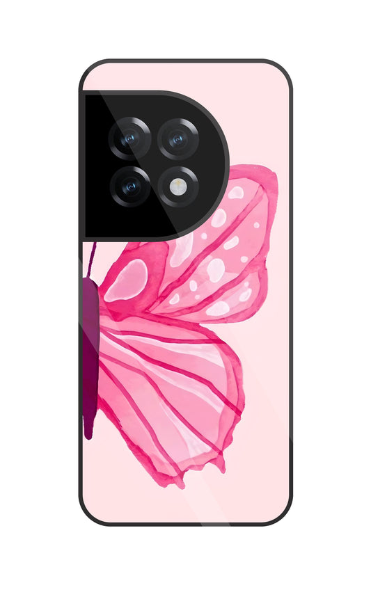 Pink ButterFly Art Glass Case For OnePlus 11R