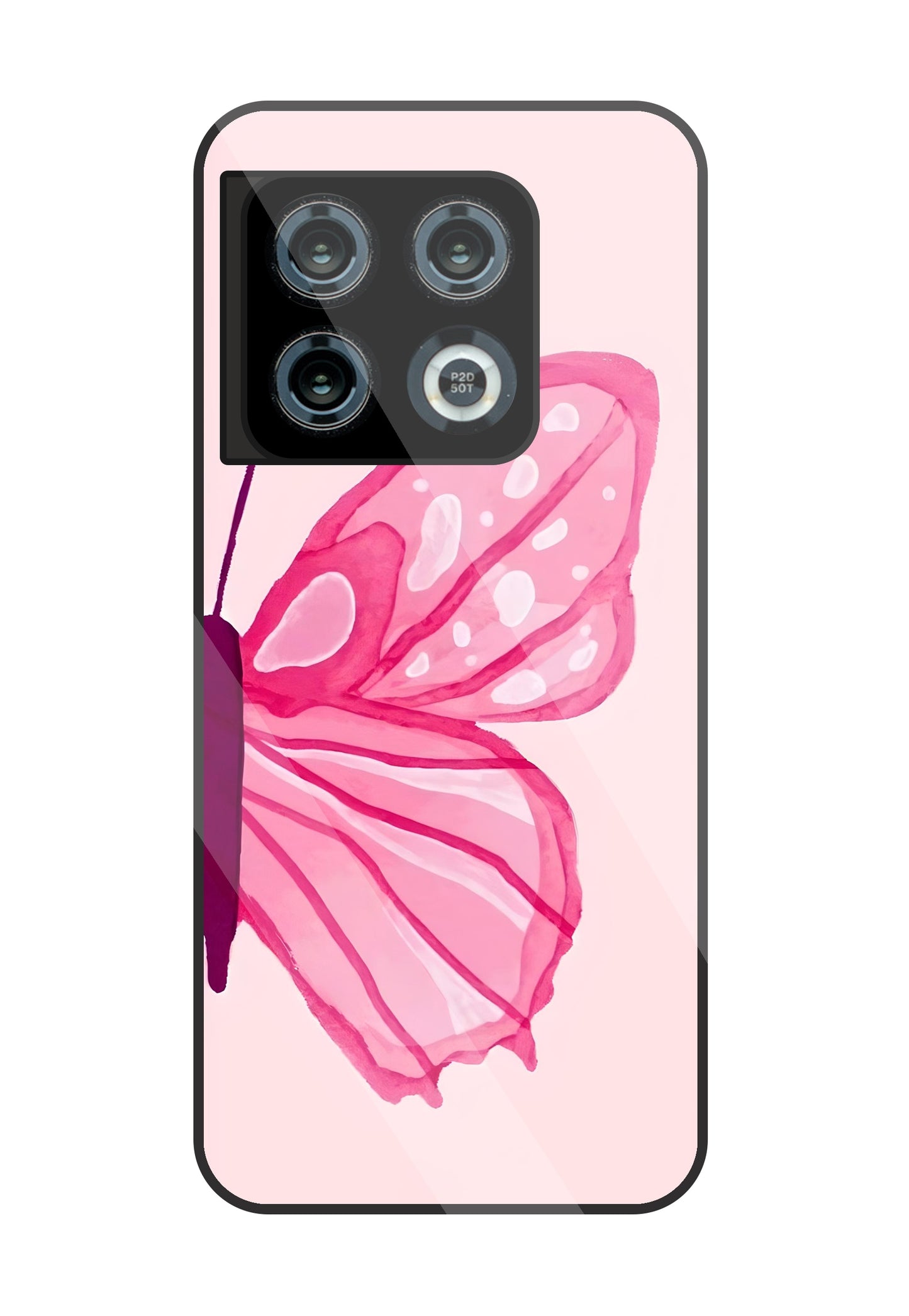 Pink ButterFly Art Glass Case For OnePlus 10 Pro