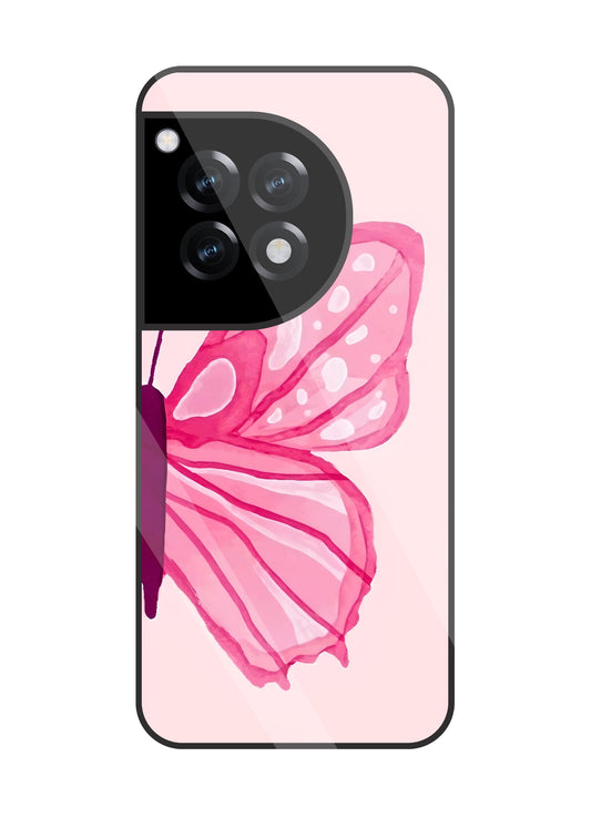 Pink ButterFly Art Glass Case For OnePlus 12R