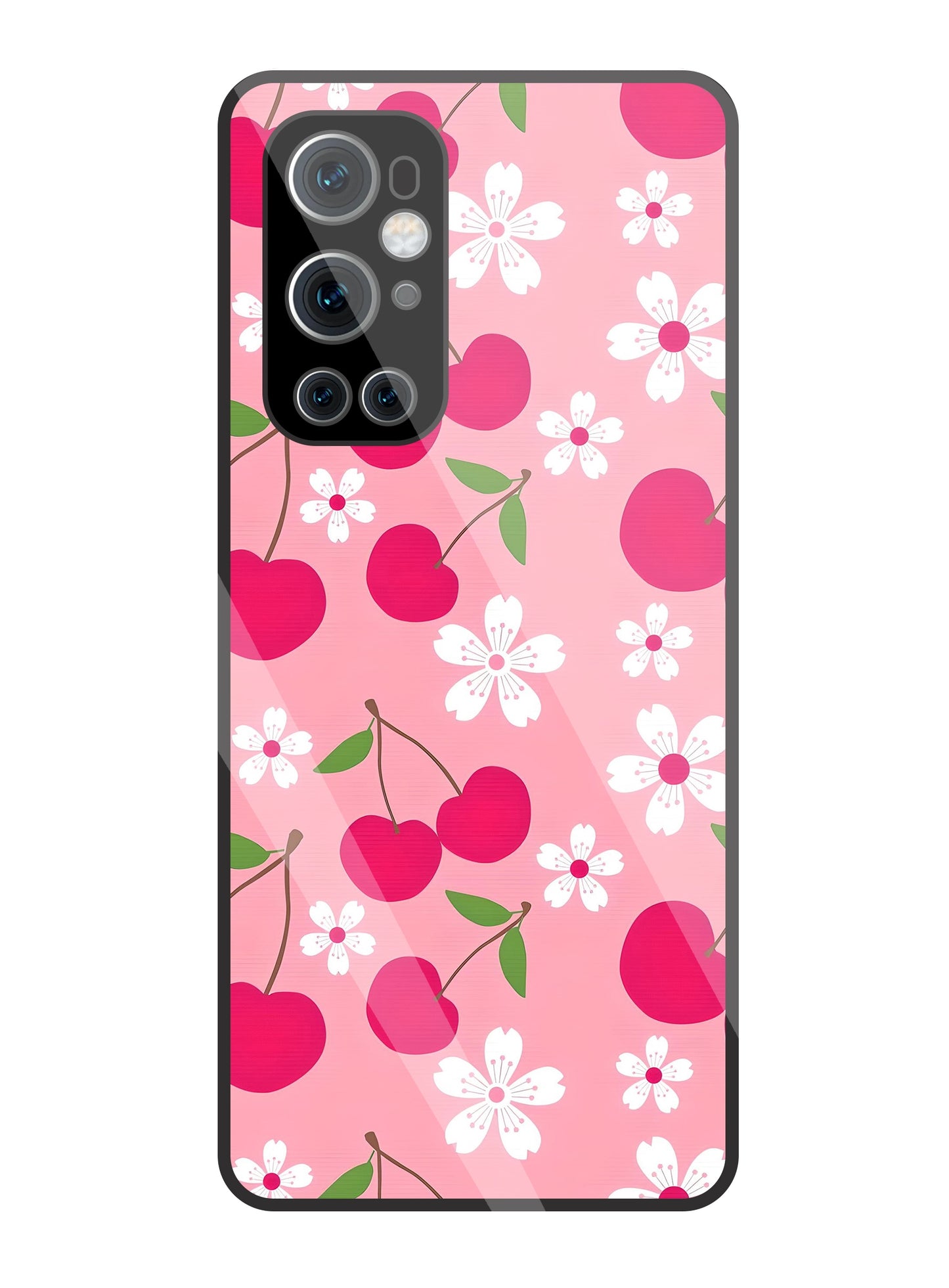 Pink Cherry With Flowers Glass Case For OnePlus 9 Pro