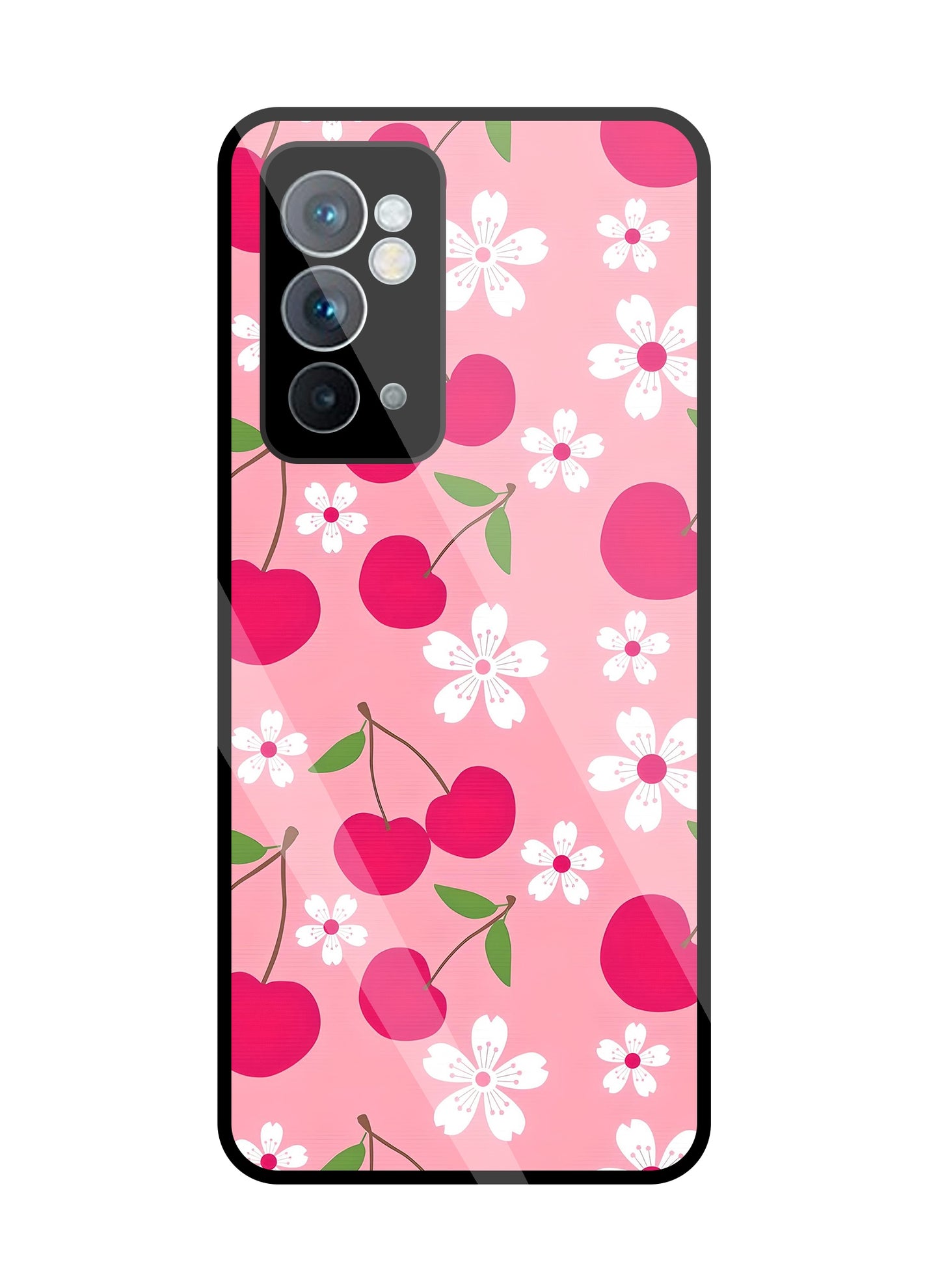 Pink Cherry With Flowers Glass Case For OnePlus 9RT