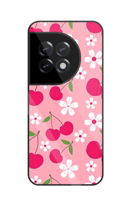 Pink Cherry With Flowers Glass Case For OnePlus 11R