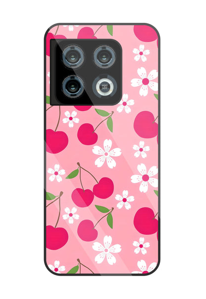 Pink Cherry With Flowers Glass Case For OnePlus 10 Pro