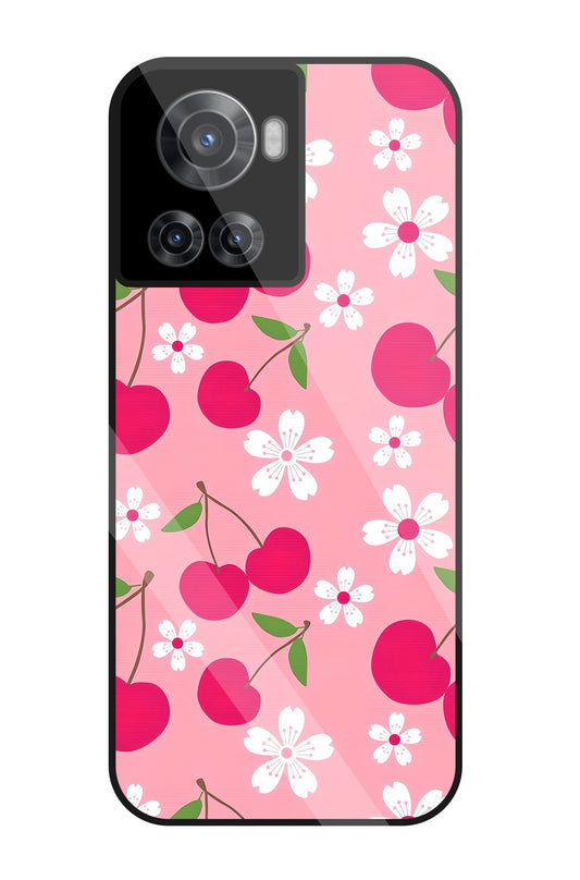 Pink Cherry With Flowers Glass Case For OnePlus 10R