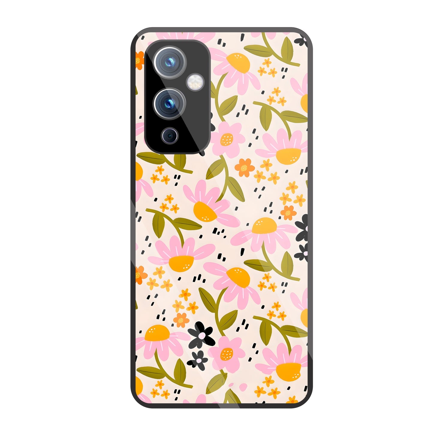 Pink & Yellow Flowers Glass Case For OnePlus 9