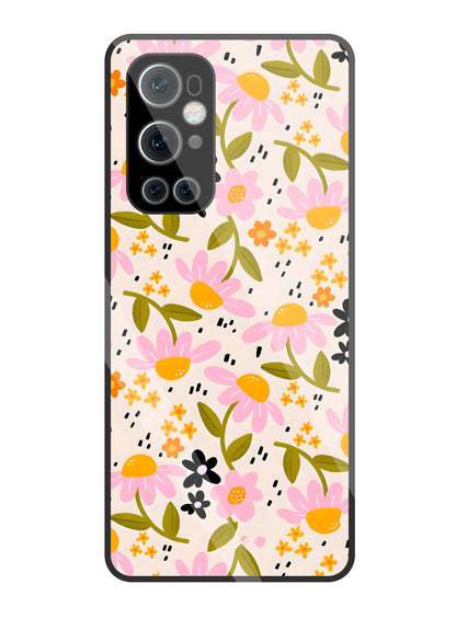 Pink & Yellow Flowers Glass Case For OnePlus 9 Pro