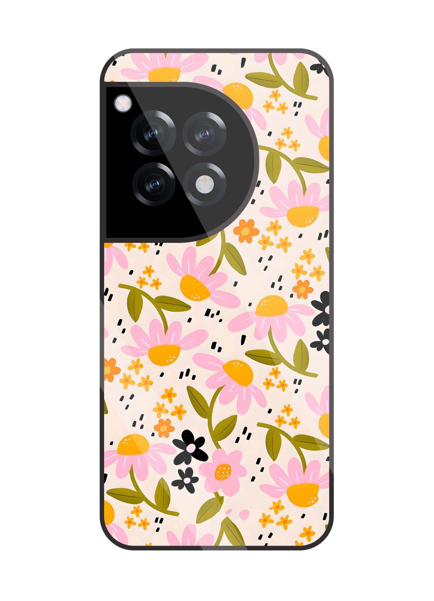Pink & Yellow Flowers Glass Case For OnePlus 12R