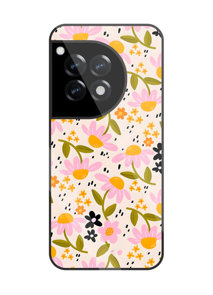 Pink & Yellow Flowers Glass Case For OnePlus 12R