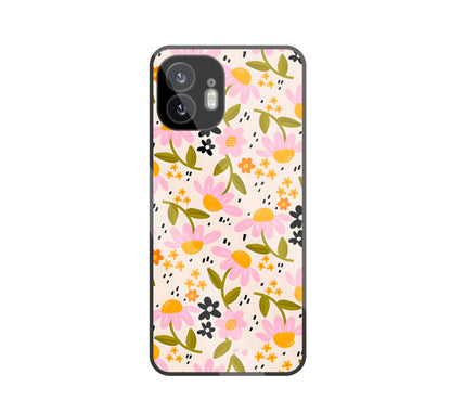 Pink & Yellow Flowers Glass Case For Nothing Phone 2