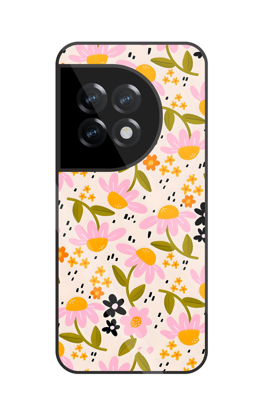Pink & Yellow Flowers Glass Case For OnePlus 11R