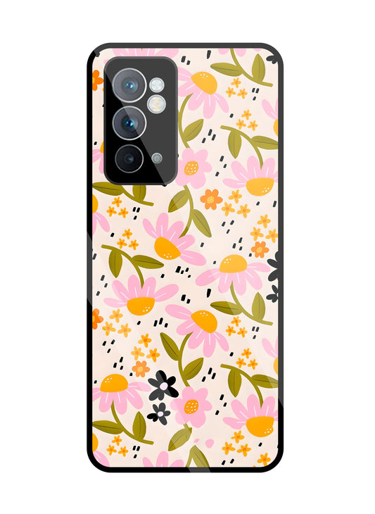 Pink & Yellow Flowers Glass Case For OnePlus 9RT