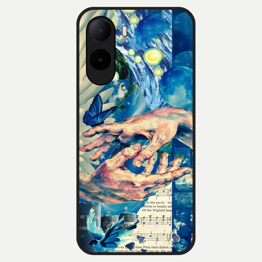  Aesthetic Divider Glass Case For Poco C85x back cover – full design glossy printed glass finish