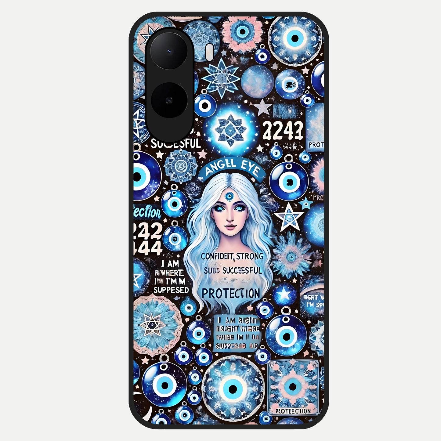  Angel Aura Shield Glass Case For Poco C85x back cover – full design glossy printed glass finish
