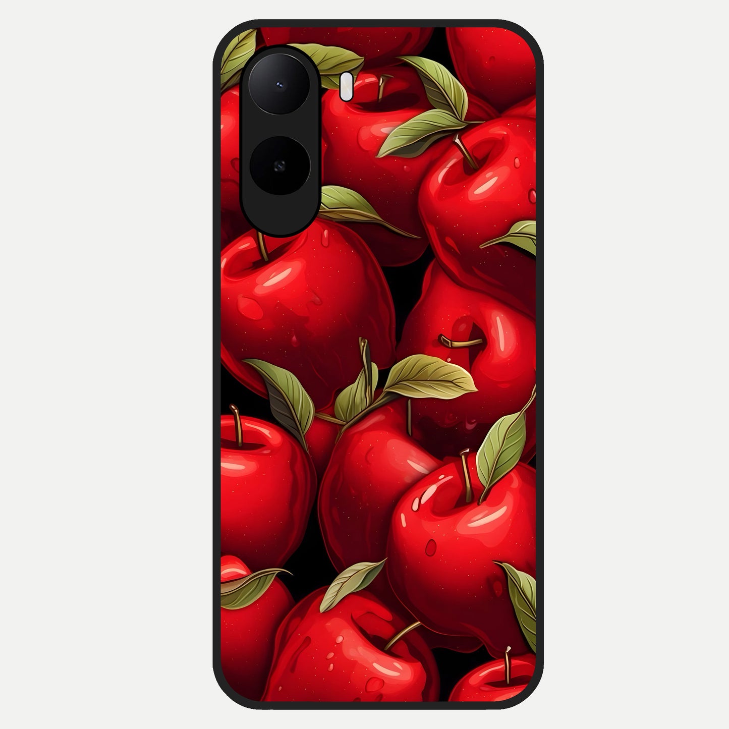  Apple Pattern Glass Case For Poco C85x back cover – full design glossy printed glass finish