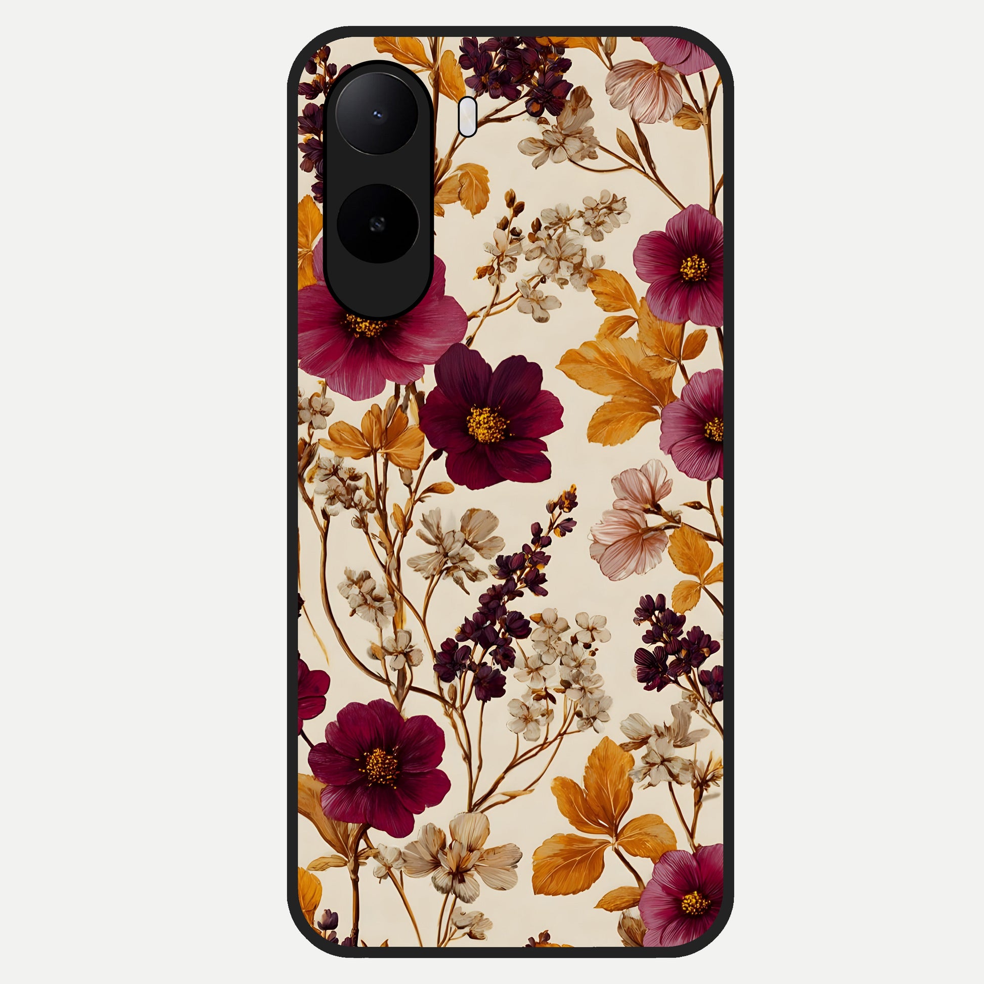  Autumn Wine Bloom Glass Case For Poco C85x back cover – full design glossy printed glass finish