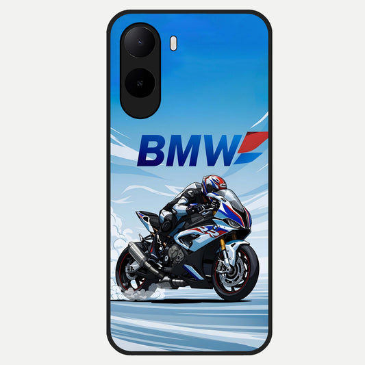  BMW Power Drift Glass Case For Poco C85x back cover – full design glossy printed glass finish