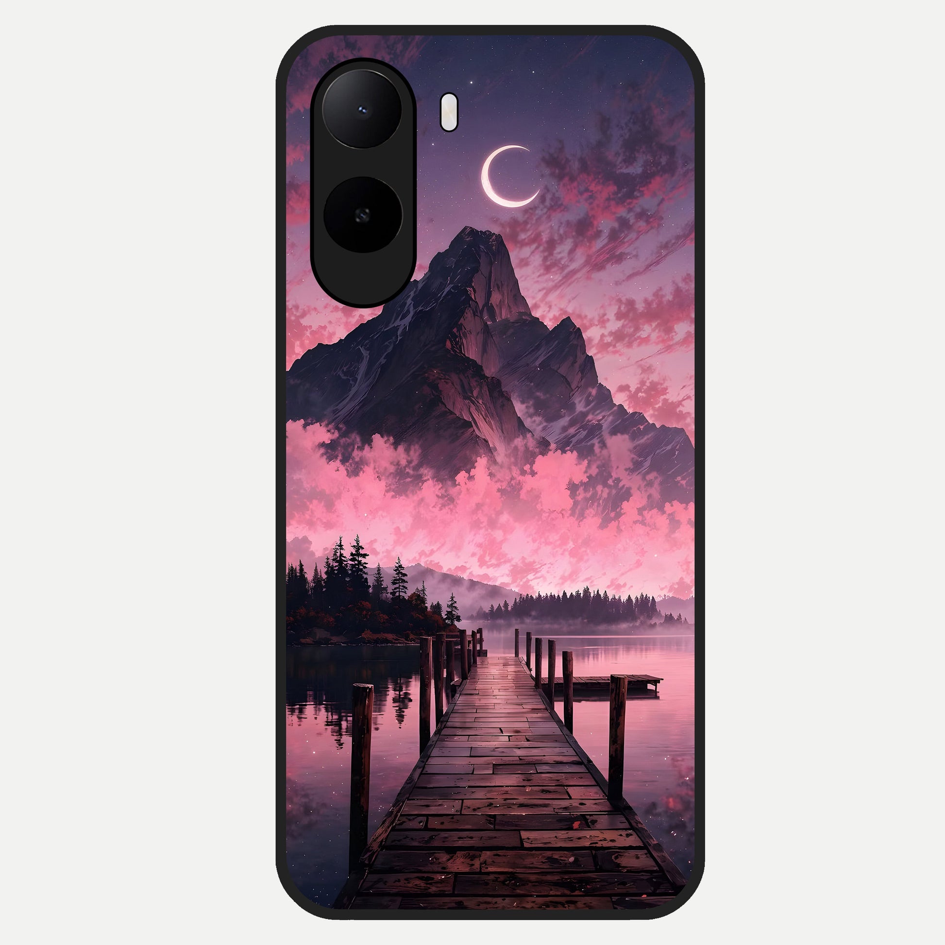  Beautiful Mountain View Glass Case For Poco C85x back cover – full design glossy printed glass finish