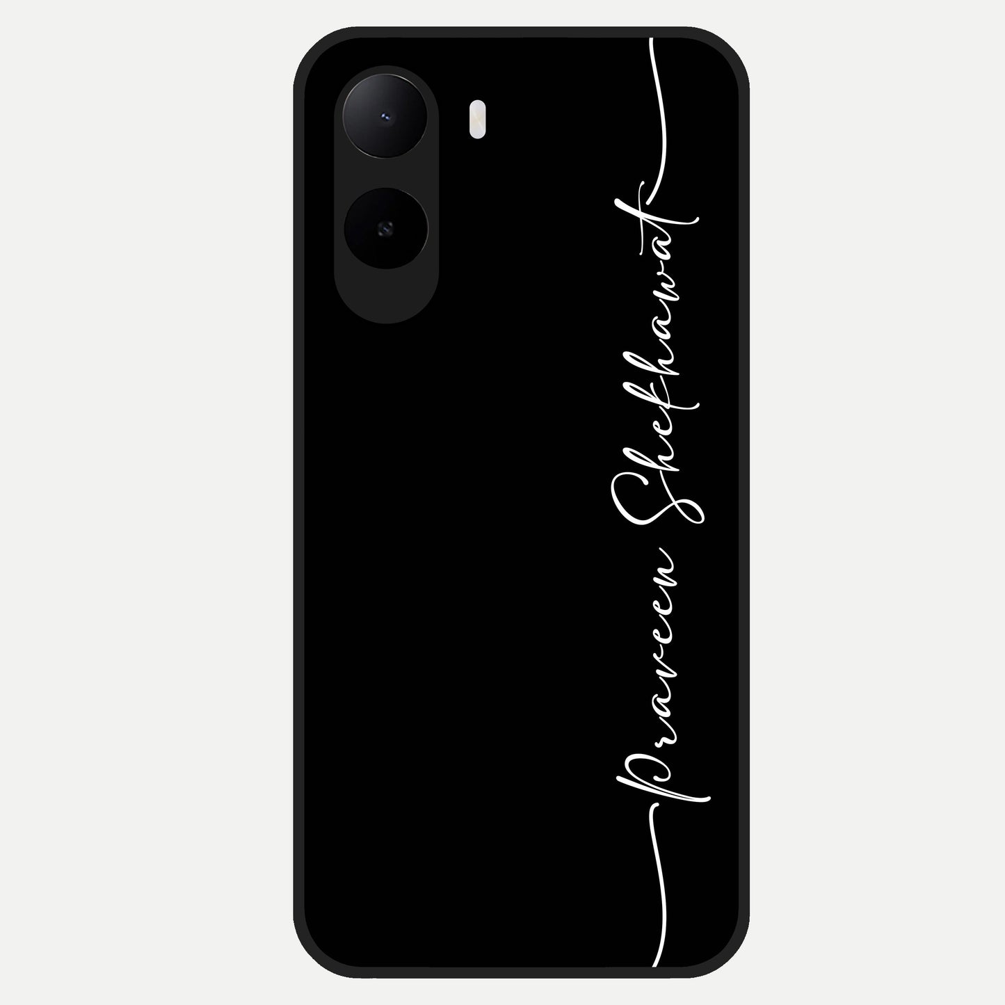  Black Tune Custom Name Glass Case For Poco C85x back cover – full design glossy printed glass finish