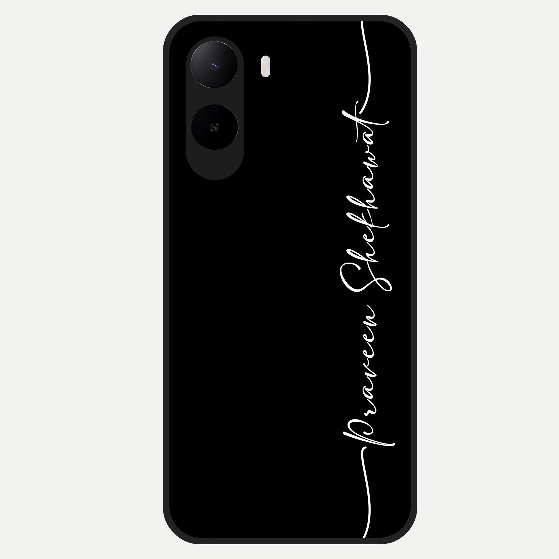  Black Tune Custom Name Glass Case For Poco C85x back cover – full design glossy printed glass finish