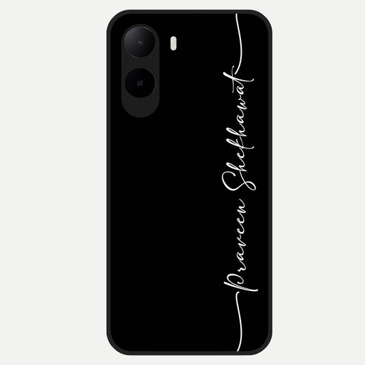  Black Tune Custom Name Glass Case For Poco C85x back cover – full design glossy printed glass finish