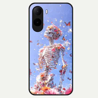  Bloom Beyond Bones Glass Case For Poco C85x back cover – full design glossy printed glass finish