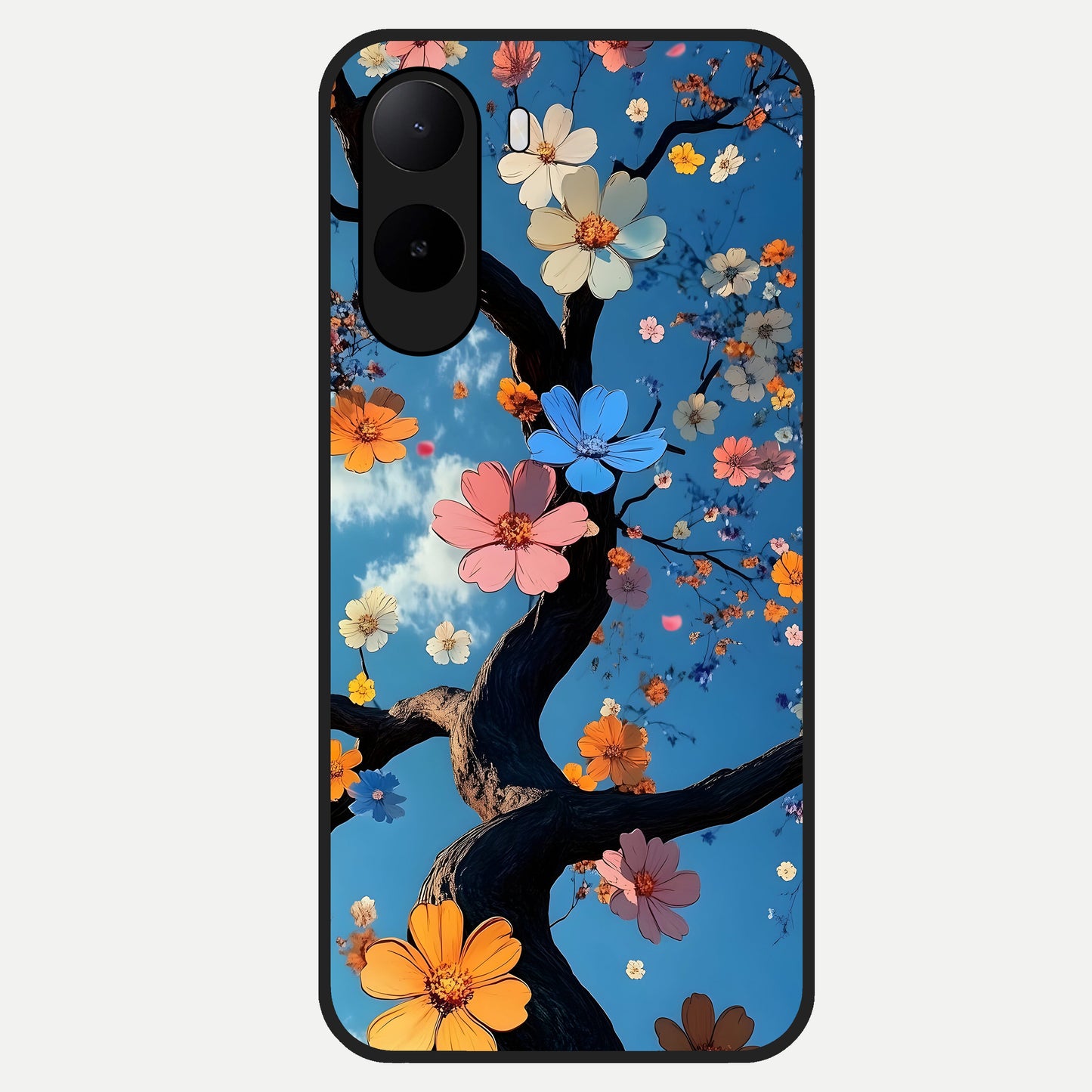  Blossom Dream Sky Glass Case For Poco C85x back cover – full design glossy printed glass finish