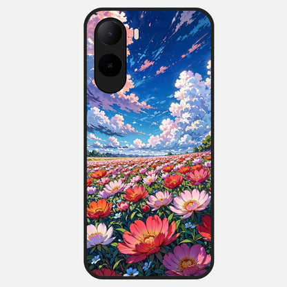  Blossom Sky Field Glass Case For Poco C85x back cover – full design glossy printed glass finish