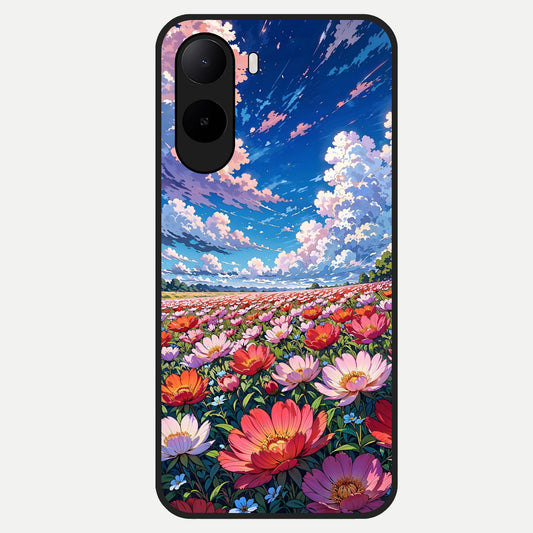  Blossom Sky Field Glass Case For Poco C85x back cover – full design glossy printed glass finish