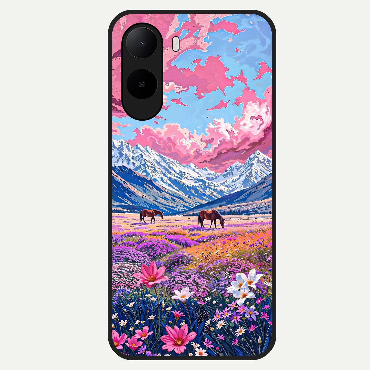  Blossom Valley Dream Glass Case For Poco C85x back cover – full design glossy printed glass finish
