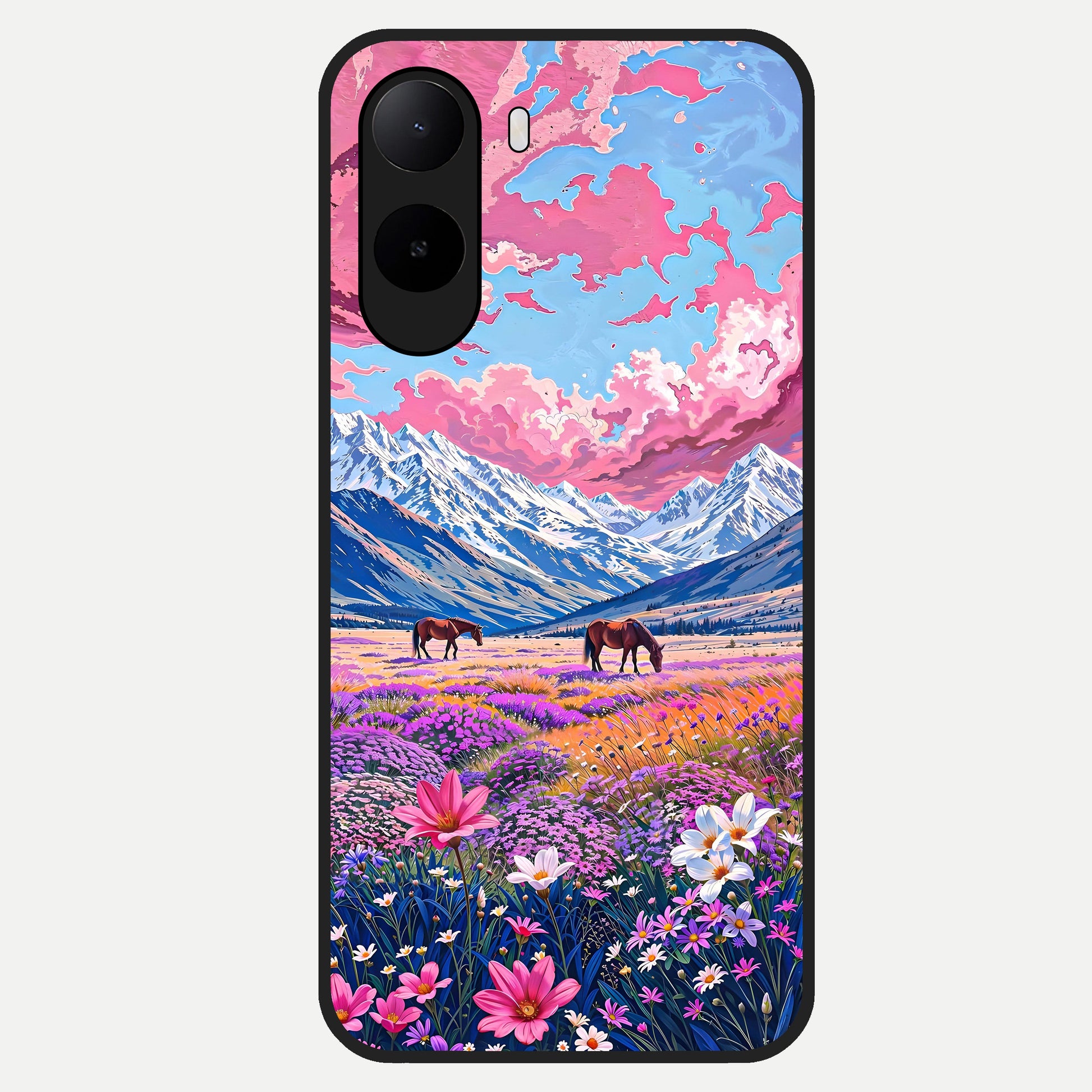  Blossom Valley Dream Glass Case For Poco C85x back cover – full design glossy printed glass finish