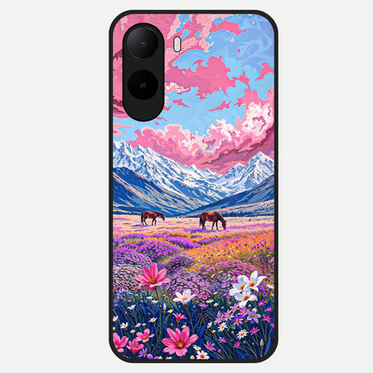  Blossom Valley Dream Glass Case For Poco C85x back cover – full design glossy printed glass finish