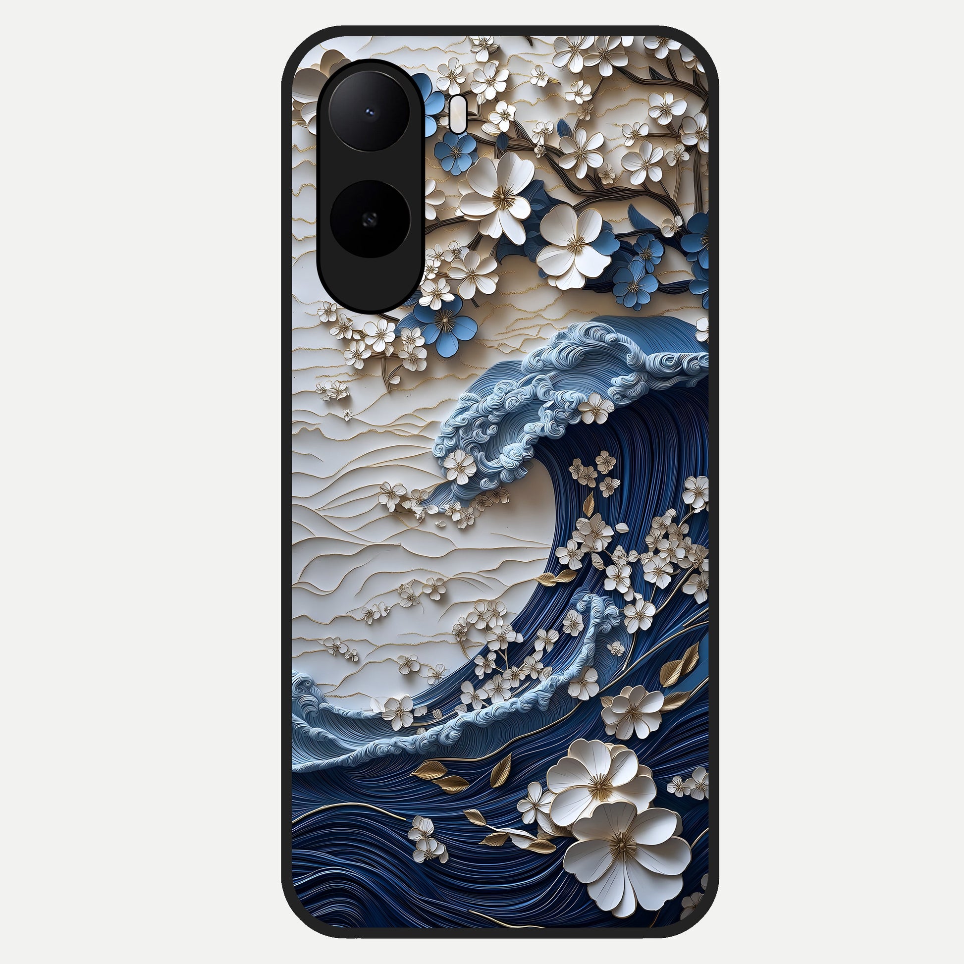  Blossom Wave Art Glass Case For Poco C85x back cover – full design glossy printed glass finish