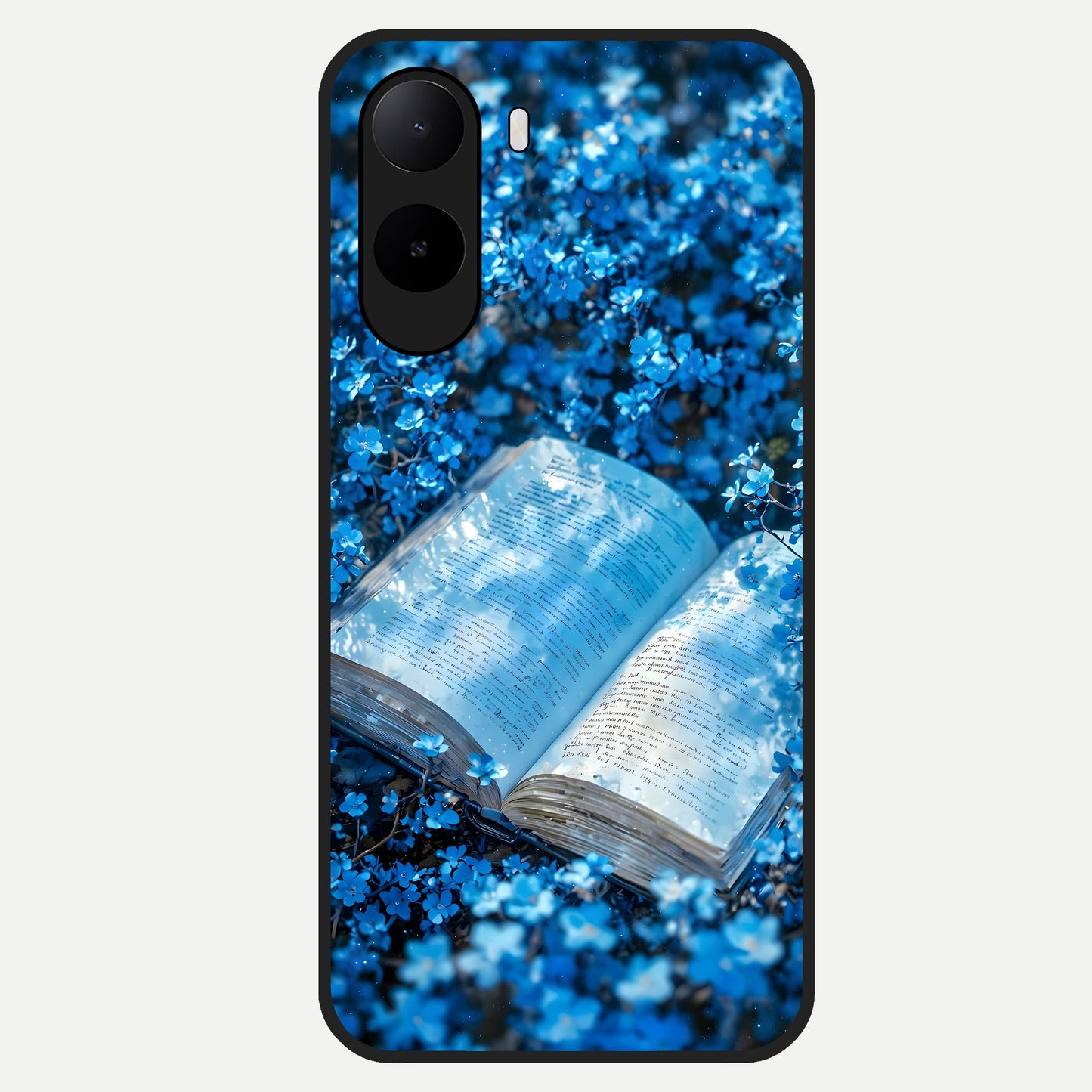  Blue Bloom Tales Glass Case For Poco C85x back cover – full design glossy printed glass finish