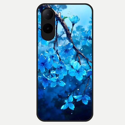  Blue Blossoms Branch Glass Case For Poco C85x back cover – full design glossy printed glass finish