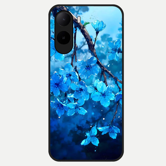  Blue Blossoms Branch Glass Case For Poco C85x back cover – full design glossy printed glass finish