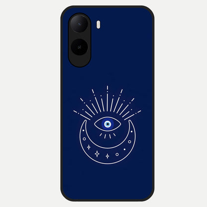  Blue Evil Eye Glass Case For Poco C85x back cover – full design glossy printed glass finish