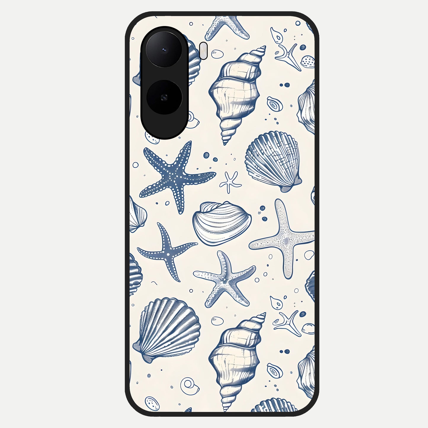  Blue Ocean Outline Glass Case For Poco C85x back cover – full design glossy printed glass finish