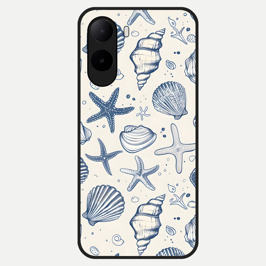  Blue Ocean Outline Glass Case For Poco C85x back cover – full design glossy printed glass finish