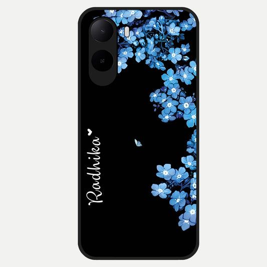  Blue Petal Dream Custom Name Glass Case For Poco C85x back cover – full design glossy printed glass finish
