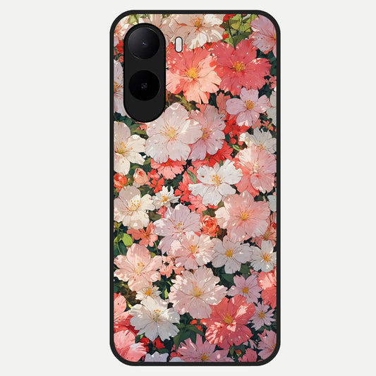  Blush Bloom Field Glass Case For Poco C85x back cover – full design glossy printed glass finish