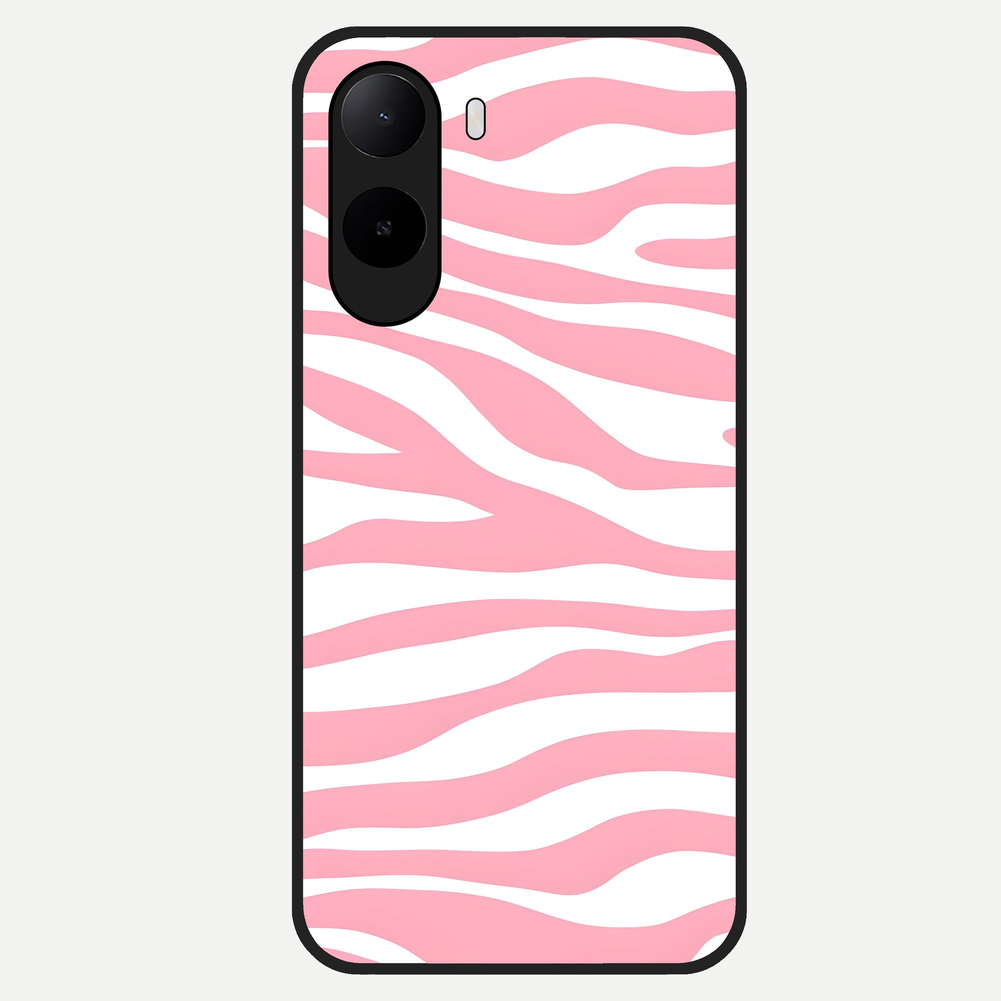  Blush Zebra Flow Glass Case For Poco C85x back cover – full design glossy printed glass finish
