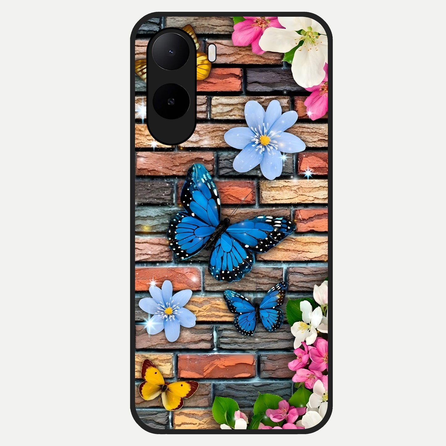  Brick Bloom Flight Glass Case For Poco C85x back cover – full design glossy printed glass finish