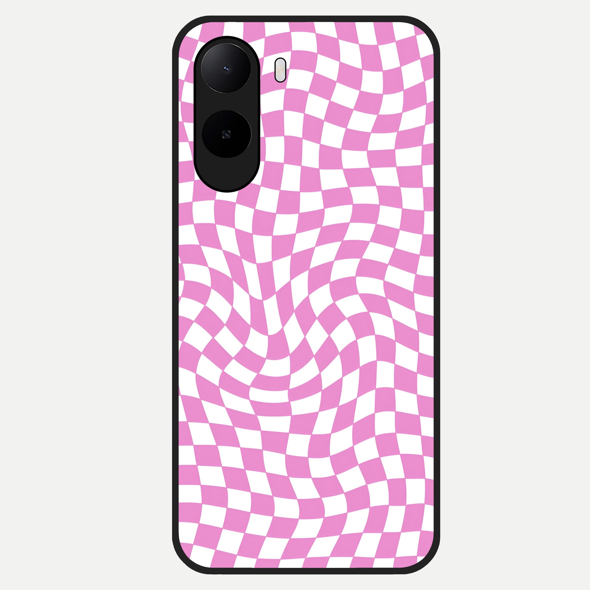  Bubblegum Check Wave Glass Case For Poco C85x back cover – full design glossy printed glass finish
