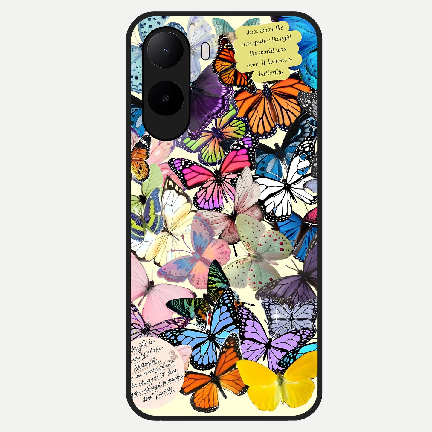  Butterflies Petal Dream Glass Case For Poco C85x back cover – full design glossy printed glass finish