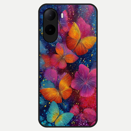  Butterfly Dream Mist Glass Case For Poco C85x back cover – full design glossy printed glass finish
