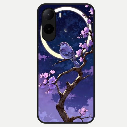  Celestial Bird Blossom Glass Case For Poco C85x back cover – full design glossy printed glass finish