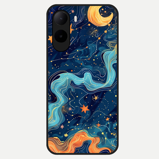  Celestial Dream Flow Glass Case For Poco C85x back cover – full design glossy printed glass finish