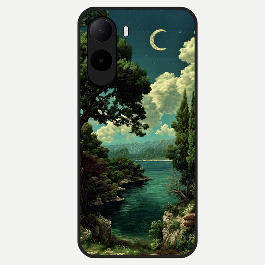  Celestial Lake Peace Glass Case For Poco C85x back cover – full design glossy printed glass finish