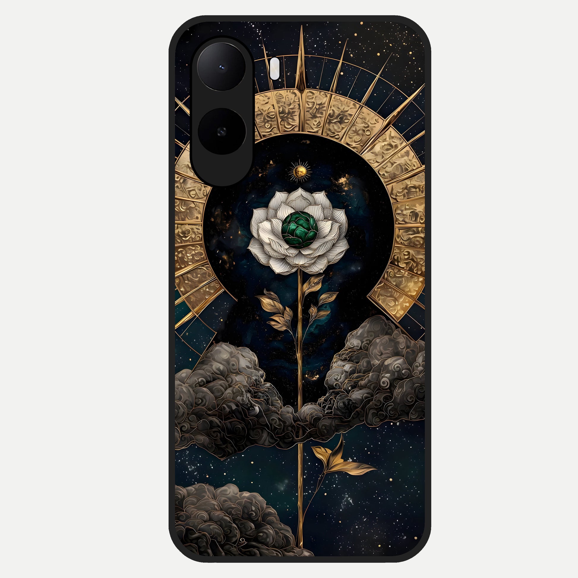  Celestial Lotus Morang Glass Case For Poco C85x back cover – full design glossy printed glass finish