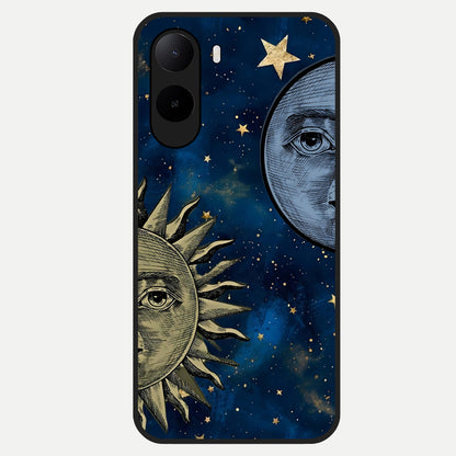 Celestial Moon With Sun Glass Case For Poco C85x back cover – full design glossy printed glass finish